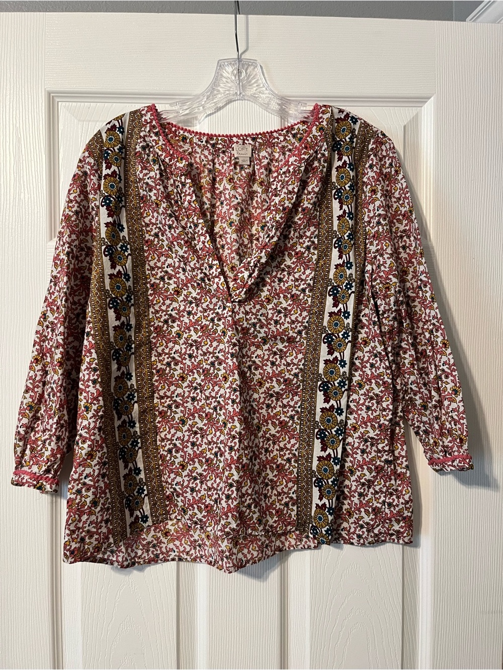 LOFT Pink Multi Floral Boho V-Neck Blouse